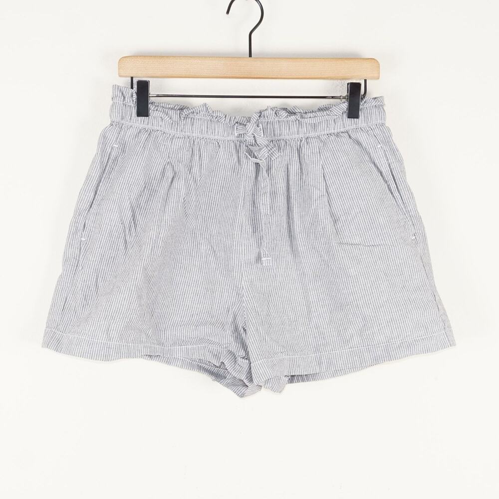 Uniqlo Cotton Linen Striped Relaxed Shorts Womens Sz M